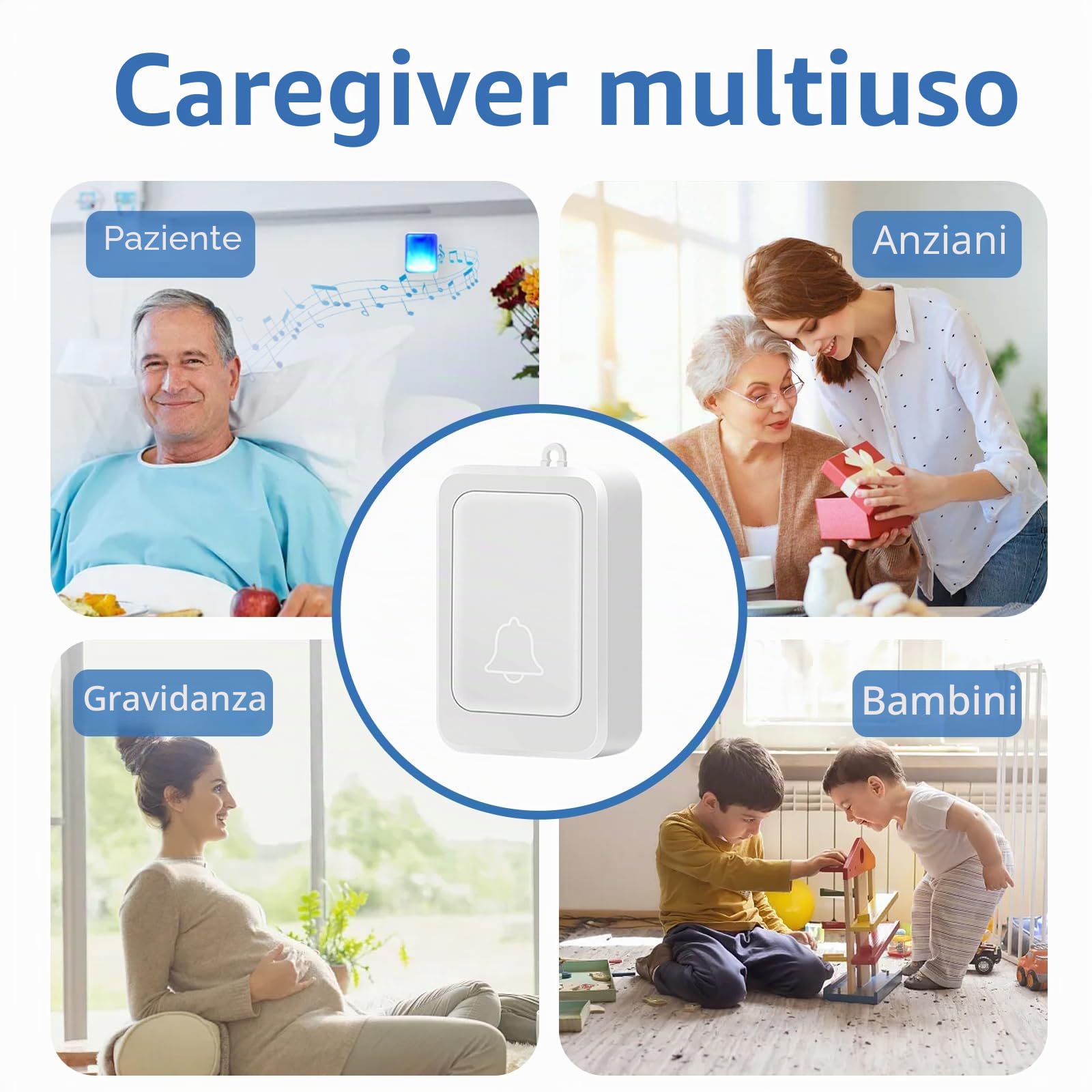 Campanello Flash Rumoroso con 7 colori di luce brillante e 4 volumi, campanello wireless da 183 m, a casa/ufficio, adatto per anziani, persone con problemi di udito, 2 trasmettitori con 3 ricevitori