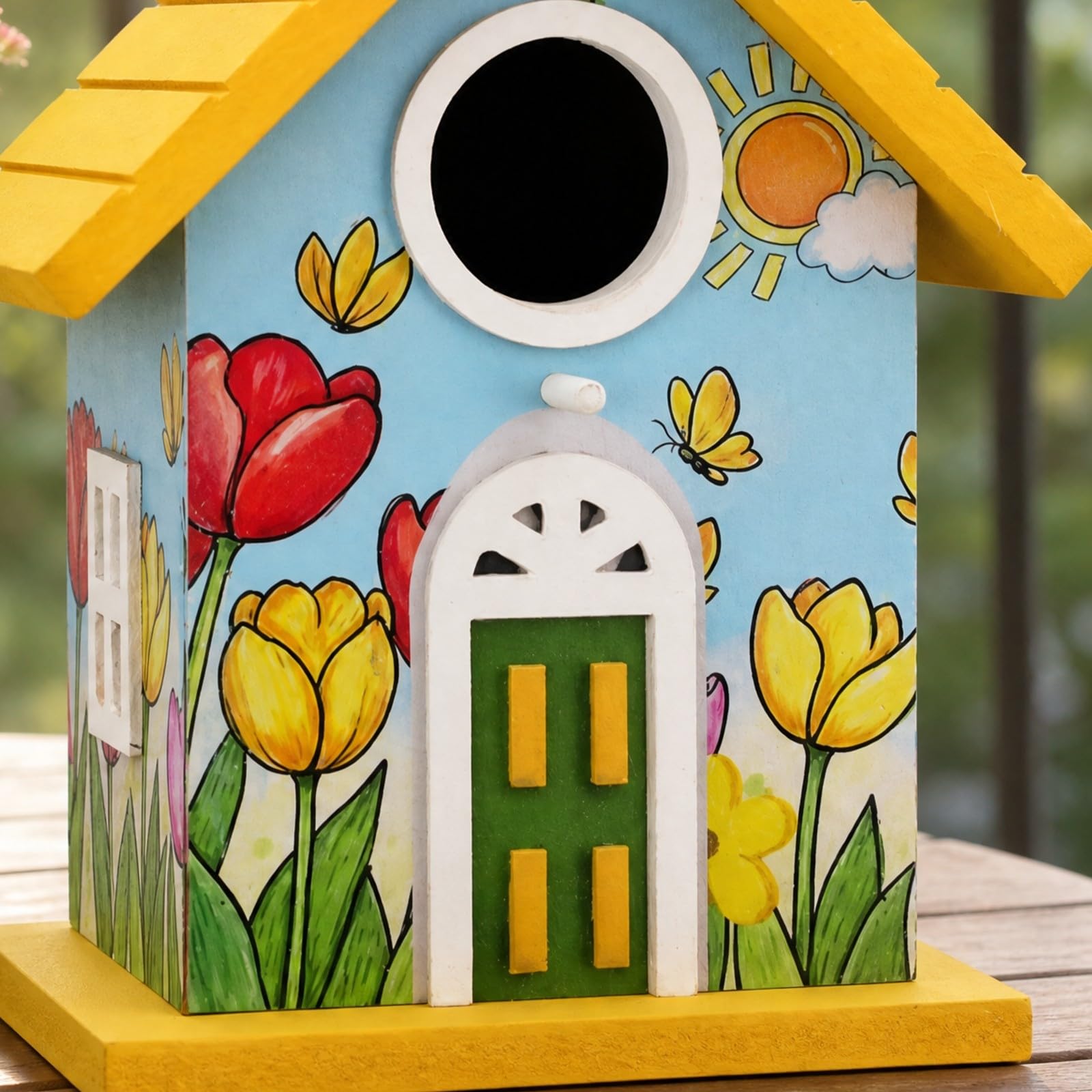 Decorazione da Giardino Dipinto a Mano Voliera in Legno Resistente Intemperie per Cortile, Balcone