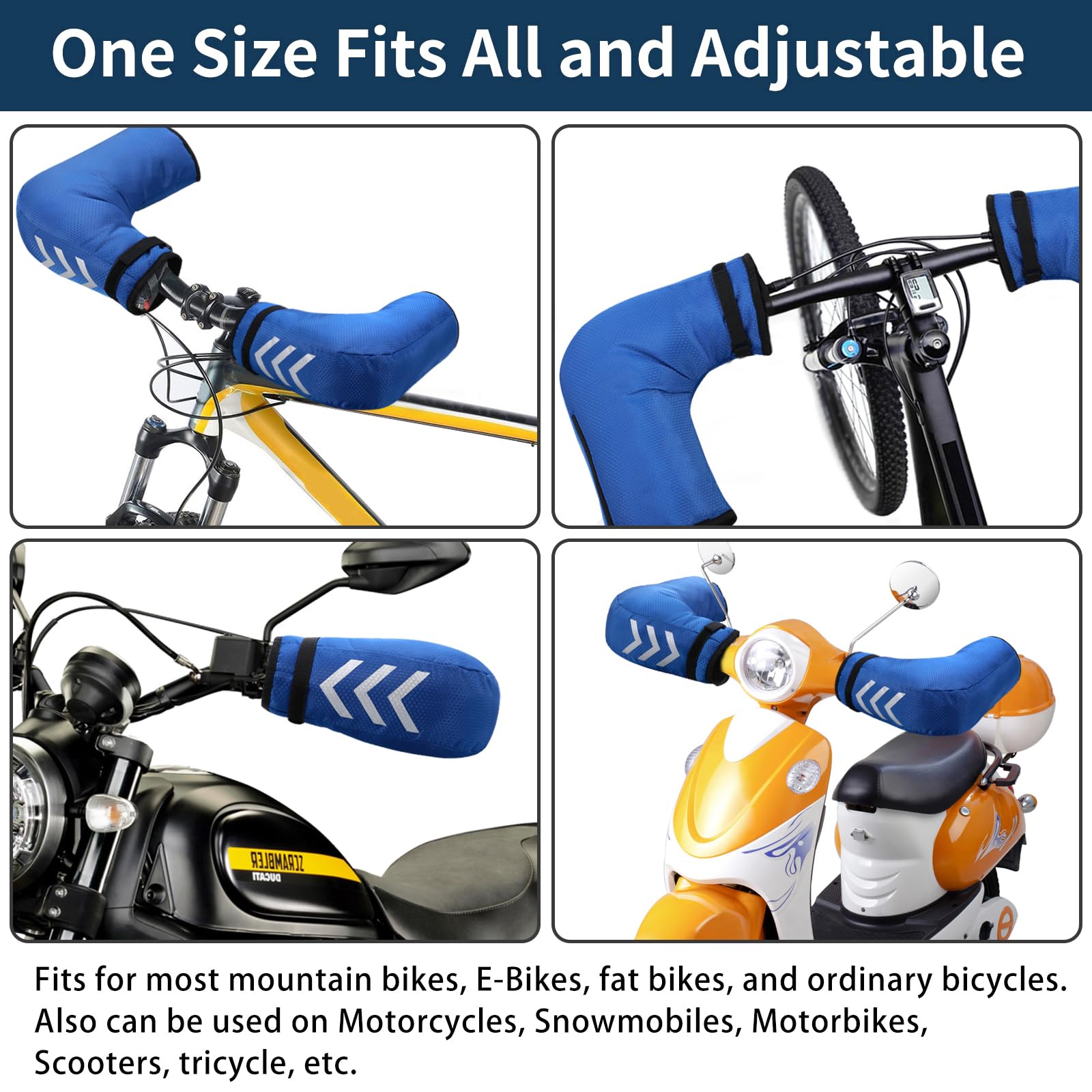 Gants Guidon Moto Vélo Universels - Isolants Coupe-vent Imperméables - Bandes Réfléchissantes - Taille Unique