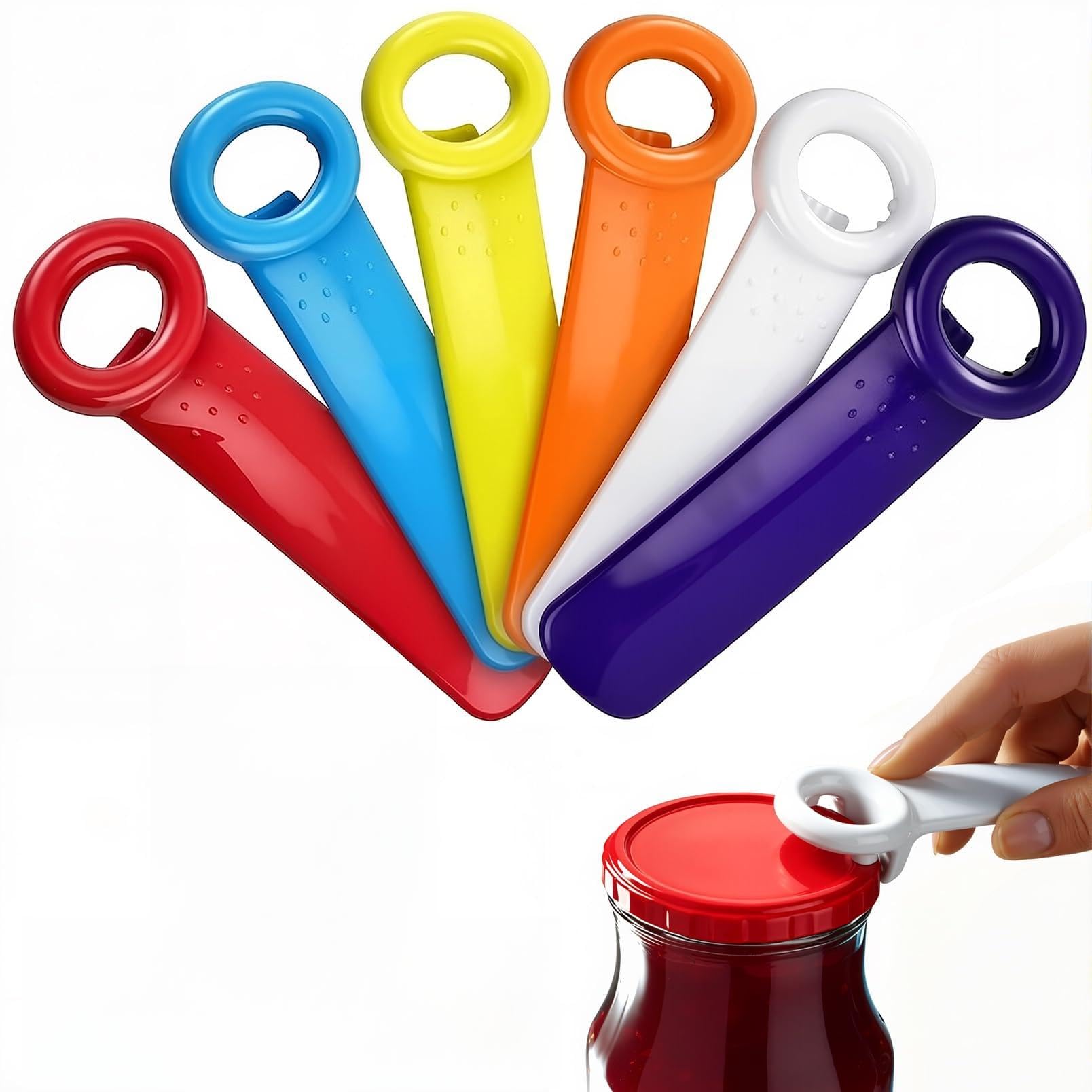 Juego de 6 abridores de tapa de plástico coloridos de fácil agarre, herramientas de cocina de 5.5 pulgadas para manos débiles