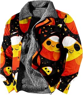 TAWXCL Halloween Crop Beach Parka Windproof Cool Long Sleeve with Pocket Lapel Polyester Printing Fitted Parka