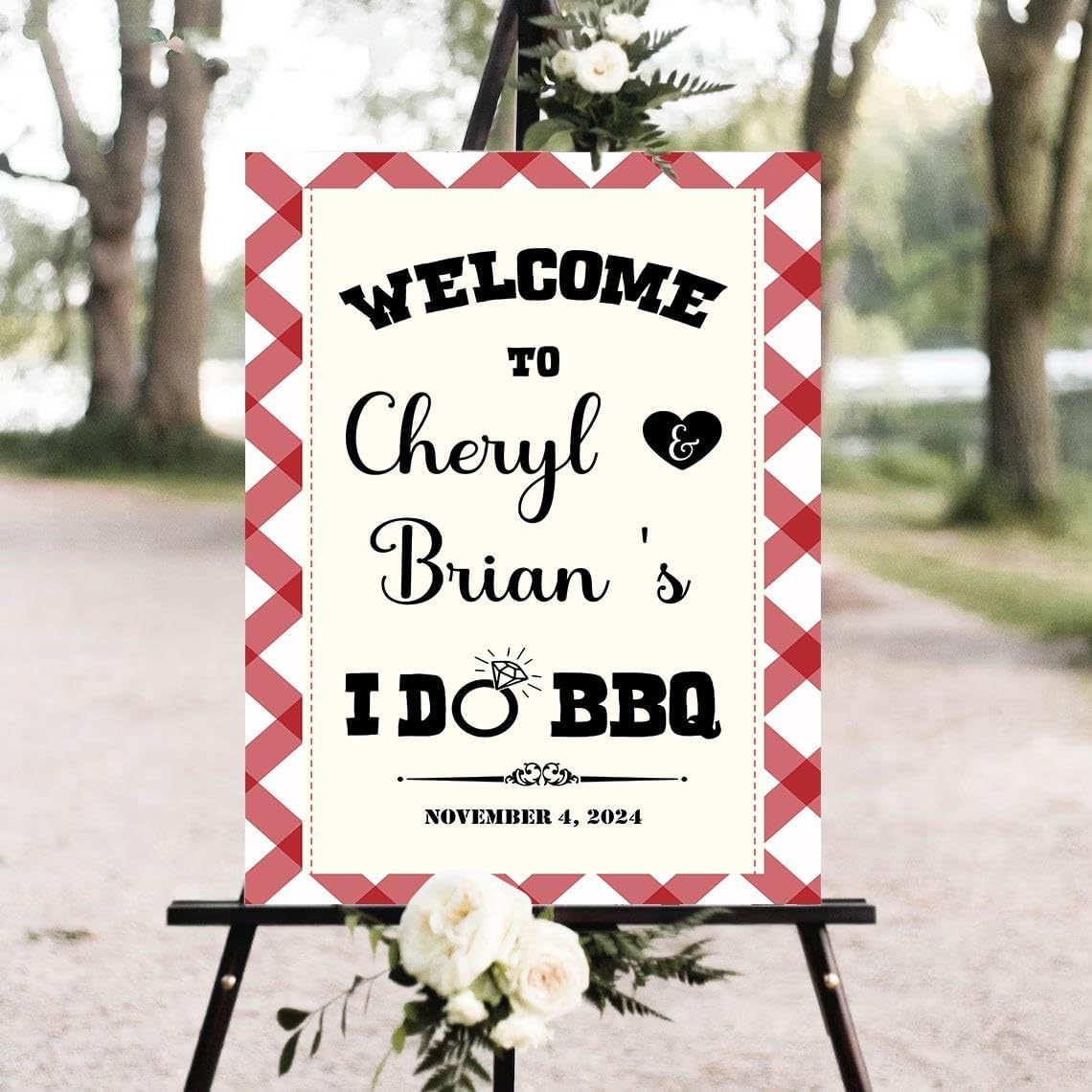 I Do BBQ Yard Sign, Personalized Lawn Decoration for Engagement Party Celebration, Outdoor Welcome Board for Backyard Couple BBQ Event, Rustic Wedding Party Decor, 12x18 Inch #8