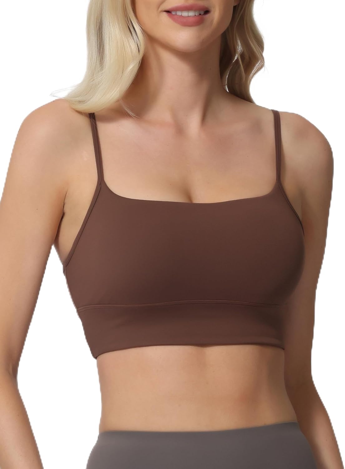 Padded Sports Bras for Women,Sleeveless Spaghetti Strap Square Neck Yoga Crop Top