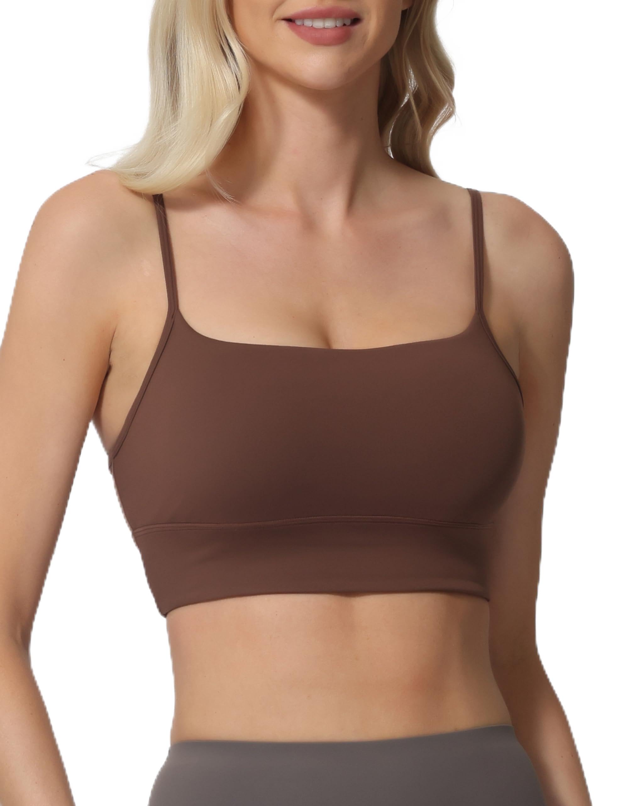 AugIris Sports Bras for Women Spaghetti Strap Padded for Yoga Running Gym Workout, Wireless Scoop Neck Bras Crop Tank Top