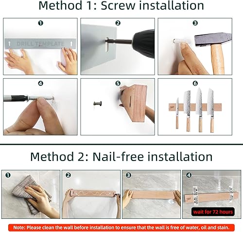 Miniatura 4 de FINDKING Tira magnética de madera para cuchillos, soporte magnético para utensilios de pared, refrigerador, estante de madera para cuchillos de