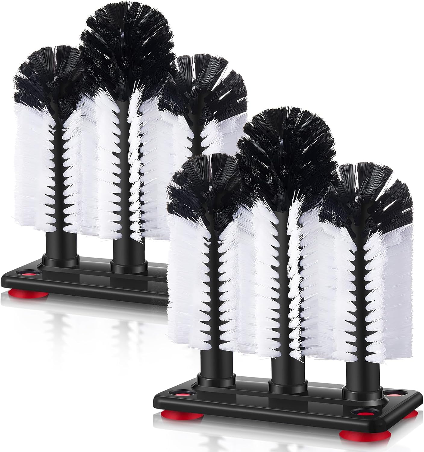 Havawish 2 Pack Water Bottle Cleaning Brush with Suction Base, 3 Head Bristle Bar Glass Washer for Sink, Cup Washer Brush Cleaner for Bar Beer Cup, Wine Glass, Long Leg Cup Kitchen Tools