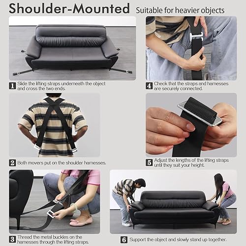 Miniatura 7 de Correas móviles, sistema de elevación y movimiento para 2 personas, correas móviles para electrodomésticos o muebles para levantar, correas de