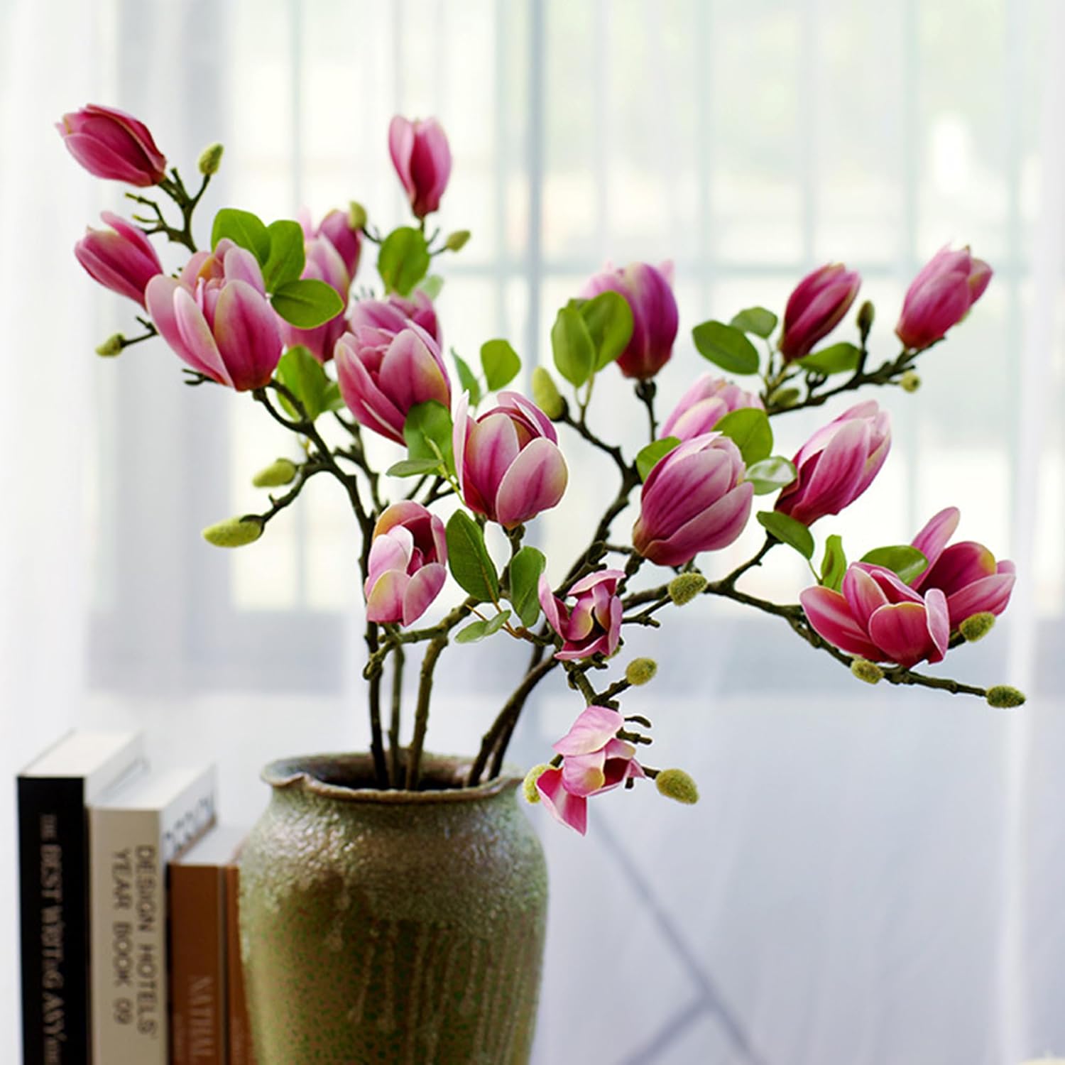 Artificial Magnolia Flower Branches (Not Included Vase), Floral Arrangement, Home Decor Accent Pieces (5, 5purple
