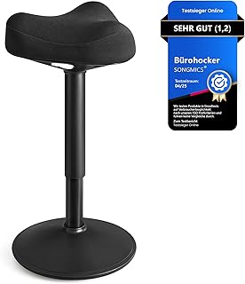 SONGMICS Hocker, Stehhocker um 360° neigbar, Schreibtischstuhl, höhenverstellbar 58-83 cm, großer Sockel, Anti-Rutsch, modern, schwarz OSC008B01