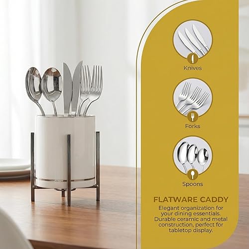 Miniatura 3 de Soporte para utensilios de cocina, 2 piezas de cerámica con soporte de metal dorado, soporte de utensilios de cocina elegante y moderno para