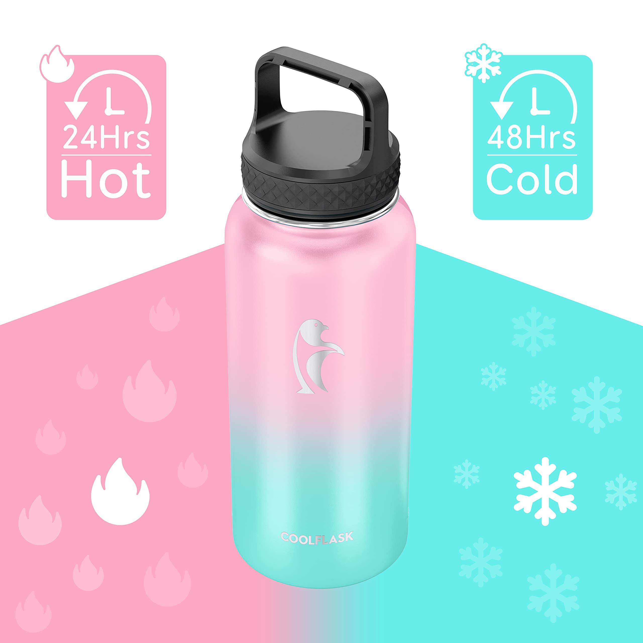 Coolflask Insulated Water Bottle 1L, Stainless Steel Insulated Water Bottle with Straw & 3 Lids - Image 3
