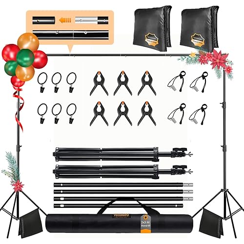Photo Backdrop Stand Kit, Backdrop Stand for Parties 6.5x10ft Adjustable Studio Photo & Video Support System Background Support Stand with Sandbag for Photography, Birthday, Portrait, Wedding