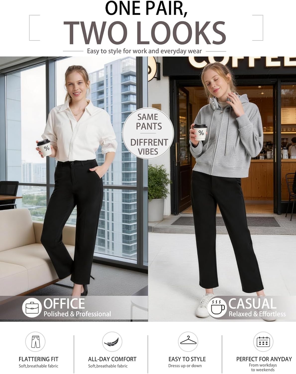Women's Golf Pants All-Day Stretch Ankle Dress Pants 7/8 Work Pants