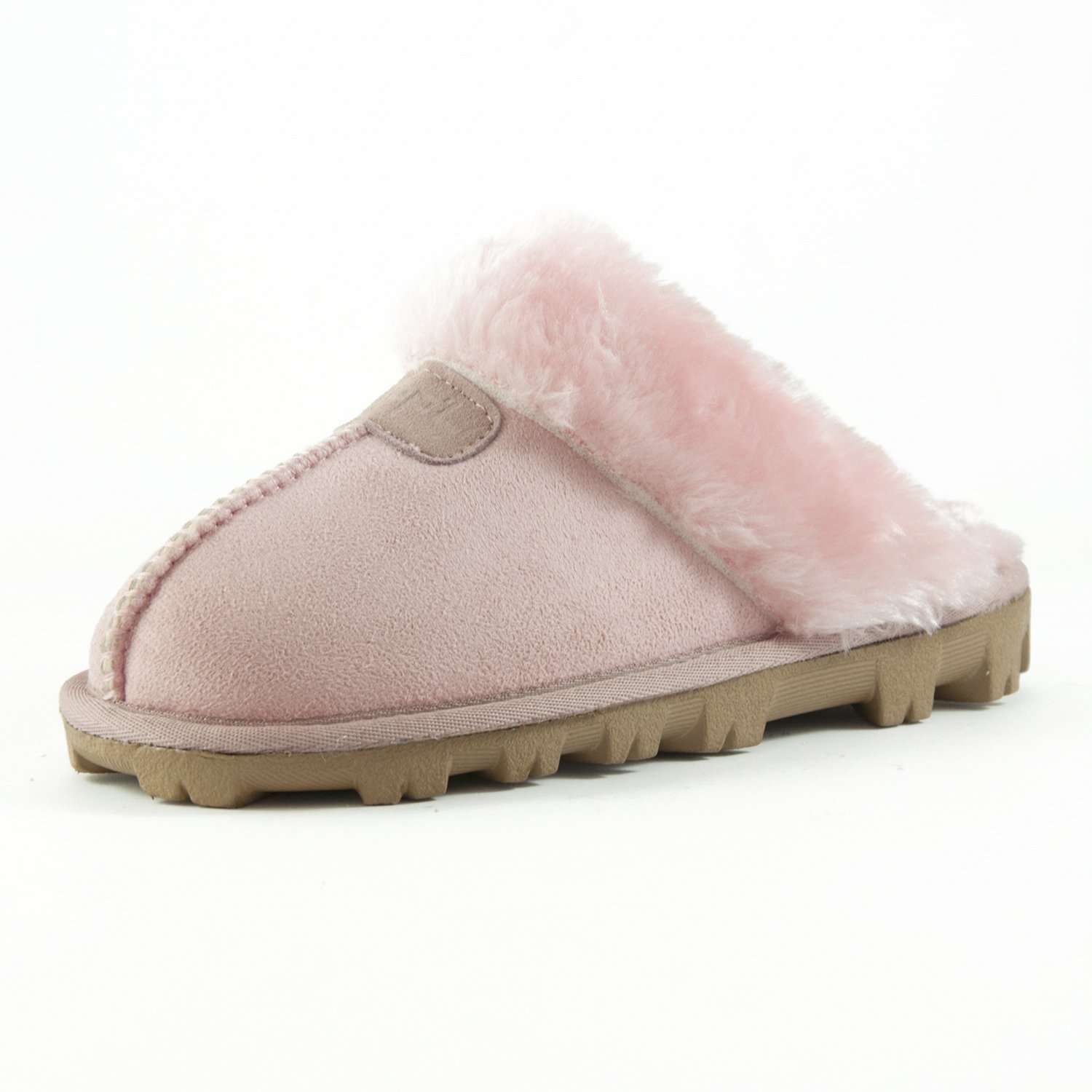 CLPP'LIWomens Slip on Faux Fur Warm Winter Mules Fluffy Suede Comfy Slippers