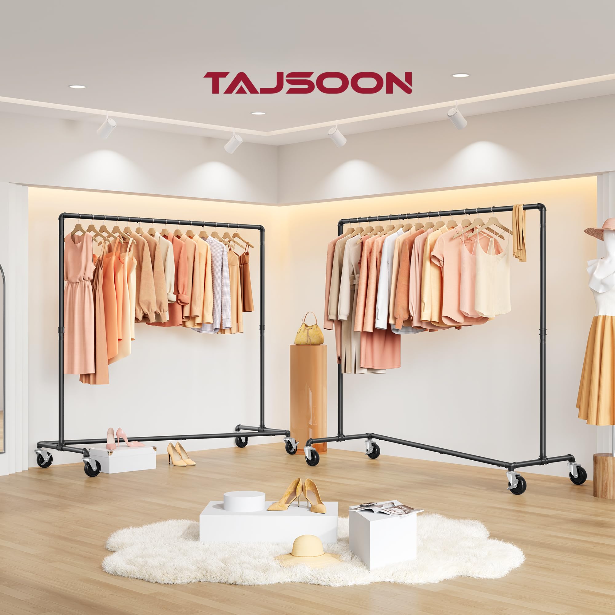 Tajsoon Lot de 2 porte-vêtements à suspendre en Z - Capacité de charge : 113 kg - Porte-vêtements industriels avec roulettes verrouillables - Organisation dans la chambre à coucher