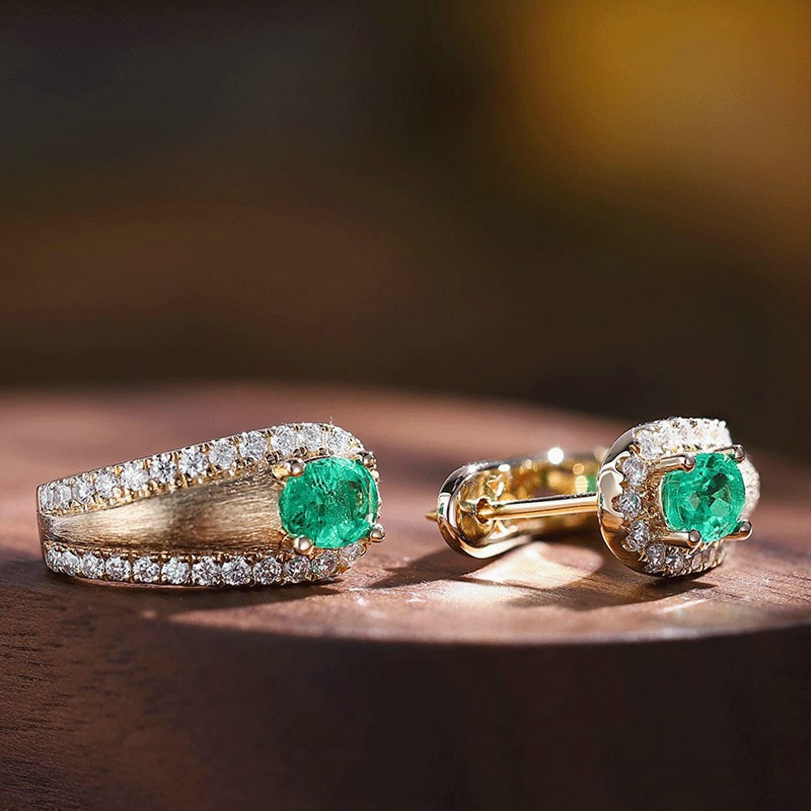 Creole Hoop 9K/14K/18K żółte złoto, zielone 1ct laboratorium stworzone szmaragdowe matowe kolczyki damskie ze szlifem owalnym, prawdziwa biżuteria Moissanit kolczyki sztyfty 18/14/9-karatowe