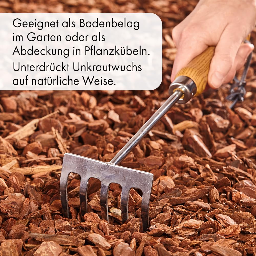 Terra Discount Premium Pinie 600 Liter | fein, mittel, grob oder extra grob | Pinienrinde: Der besondere Rindenmulch | Pinienborke als dekorativer Bodenbelag (grob (Körnung 10-25 mm))