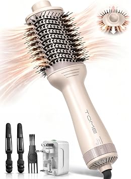 Professional Blow Dryer Brush, 1200W 3 Inch Large Oval Hot Air Brush for Long or Thick Hair, 2-in-1 Hair Dryer for Smooth Blowouts, Root Lift & Anti-Frizz Finish, Dual Voltage 110-240V, Pink