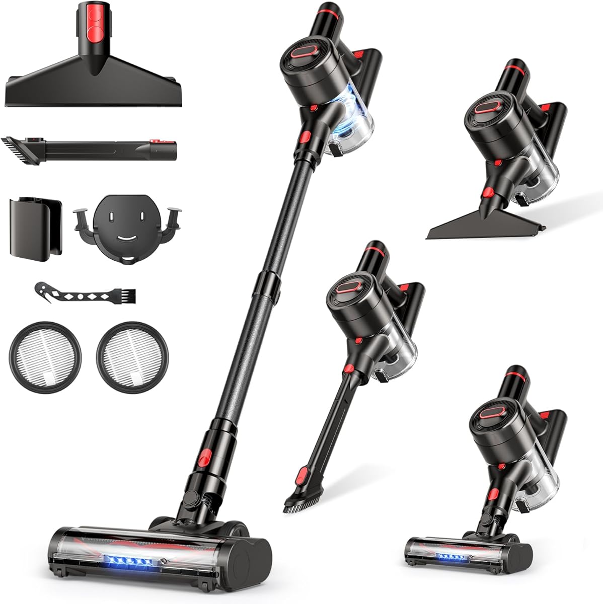 Zyxrona Cordless Vacuum Cleaner, 450W/40Kpa Stick Vacuum with Powerful Suction, 50Min Vacuum Cleaner for Home, Anti-tangle and 1L Dust Cup, 8 in 1 Lightweight Vacuum for Hardwood Floor Carpet Pet Hair