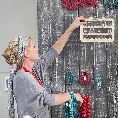Miniatura 7 de AHANDMAKER Organizador de joyas de madera montado en la pared, soporte de exhibición de aretes de madera, organizador de joyas colgante para