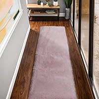 Vista 1 de Alfombra lavable de pelo esponjoso rosa para dormitorio, alfombra de pelo sintético de conejo para sala de estar, alfombra peluda para pasillo