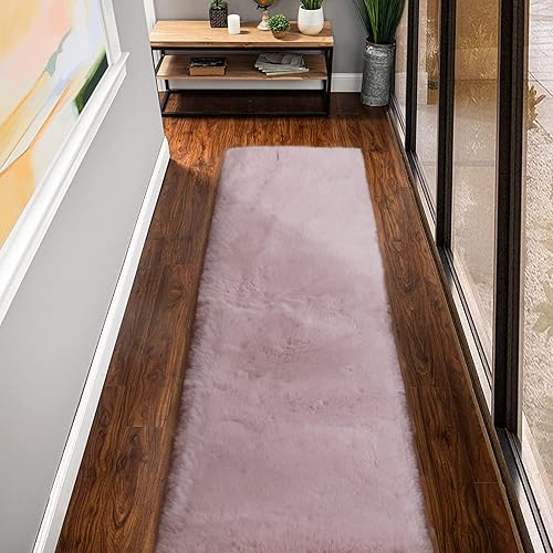 Alfombras peludas lavables de color rosa para dormitorio, alfombra de pelo sintético de conejo para sala de estar, alfombra peluda para pasillo de 2