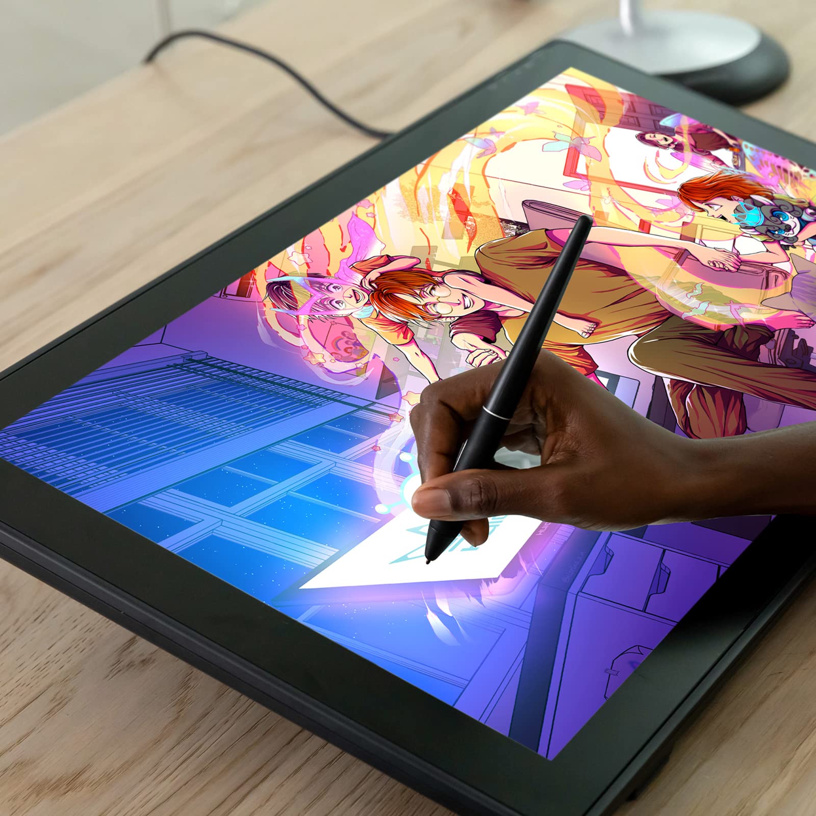 HUION Kamvas 24 Plus Tableta Grafica con Pantalla Profesional, 23,8 Pulgada Tableta de Dibujo de Vidrio Antirreflejo, QHD de 140% sRGB, Lápiz sin Batería PW517, para Trabajo en Línea y Enseñanza