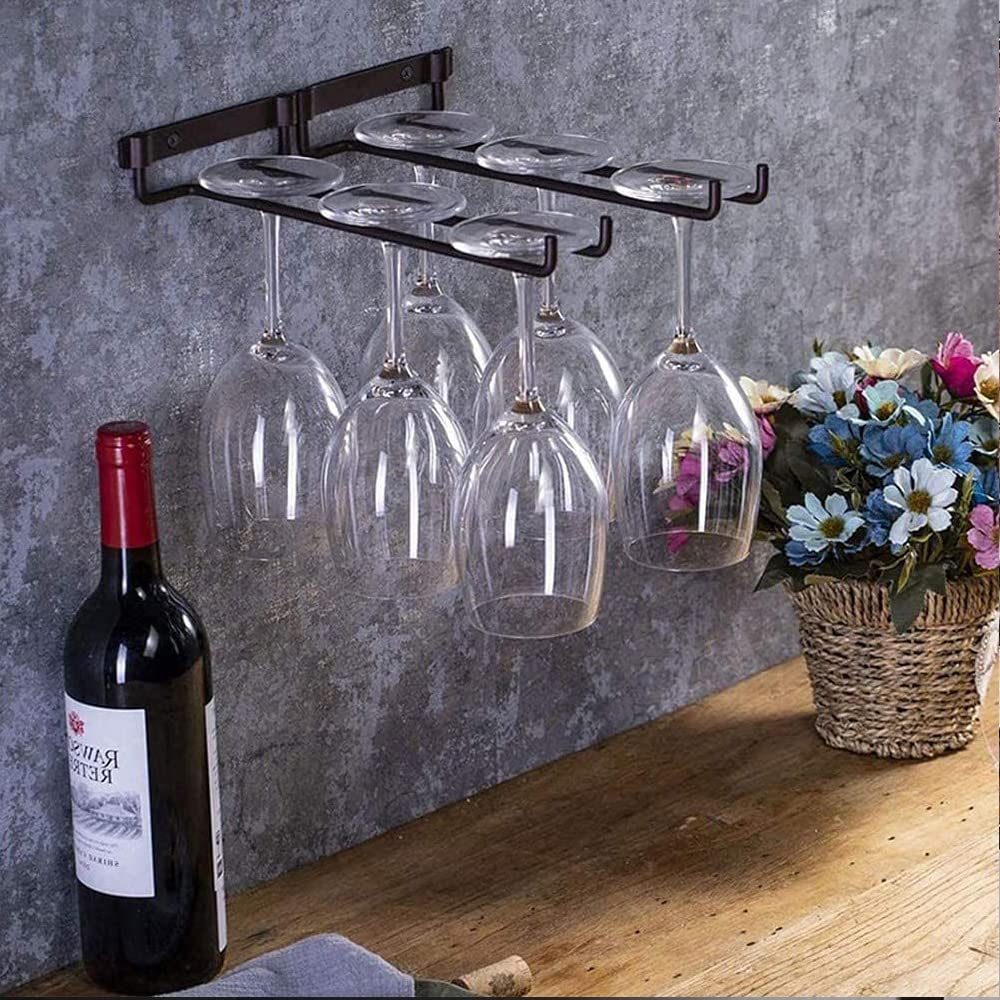 2 Pezzi Porta Bicchiere Di Vino Con Viti, Porta Bicchieri Da Mensola, Porta Bicchiere Di Vino, Calici Bicchiere Da Vino Portabicchieri, Per Bar Cucina Wine Cabinet Wine Glass Storage Collection, Nero