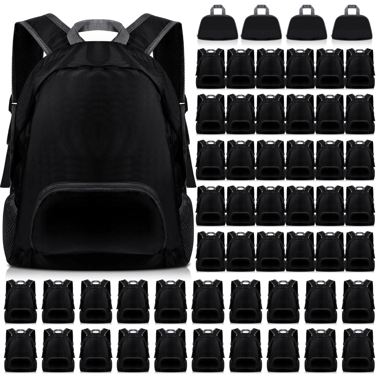 Dunzy 50 Pcs 20l Foldable Backpacks Bulk Lightweight Basic Back Pack Wholesale for Homeless Donation Corporate Events Travel Camping