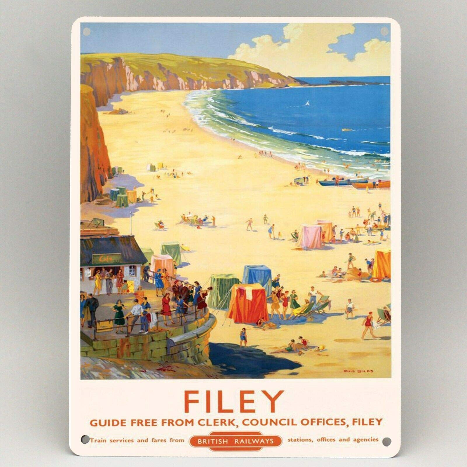 Inga D1665 Filey Railway Poster Metal Sign Yorkshire Lner Seaside Vintage Rail Travel Metal Tin Sign 8X12 Inches