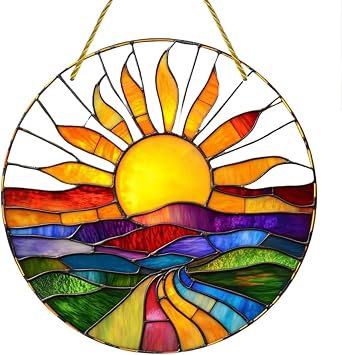 15 * 15Cm Large Large and Colourful Sun Suncatcher,Hanging Garden Ornaments,Ideal Suncatchers for Windows,Hanging Decorations for Home,Window Decorations,Stained Glass Window Hangings