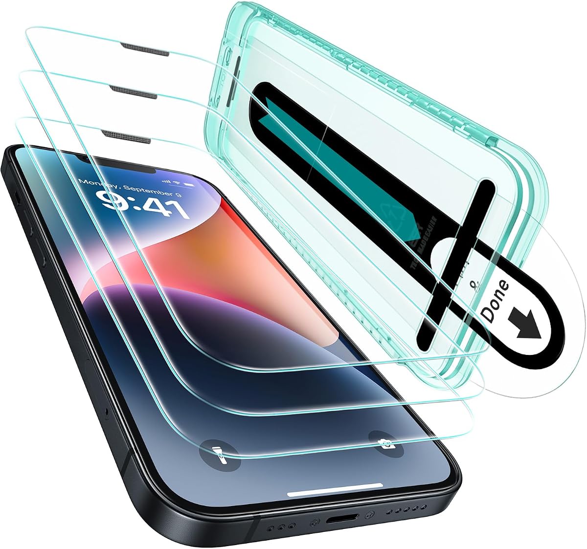 ESR Paquete de 3 protectores de pantalla para iPhone 14 Pro, [dureza 9H] [grado militar irrompible] película de vidrio templado con bandeja de ajuste impecable | Grado militar irrompible, vidrio templado 9H, resistente a arañazos, protección de cobertura total, fácil instalación, HD transparente