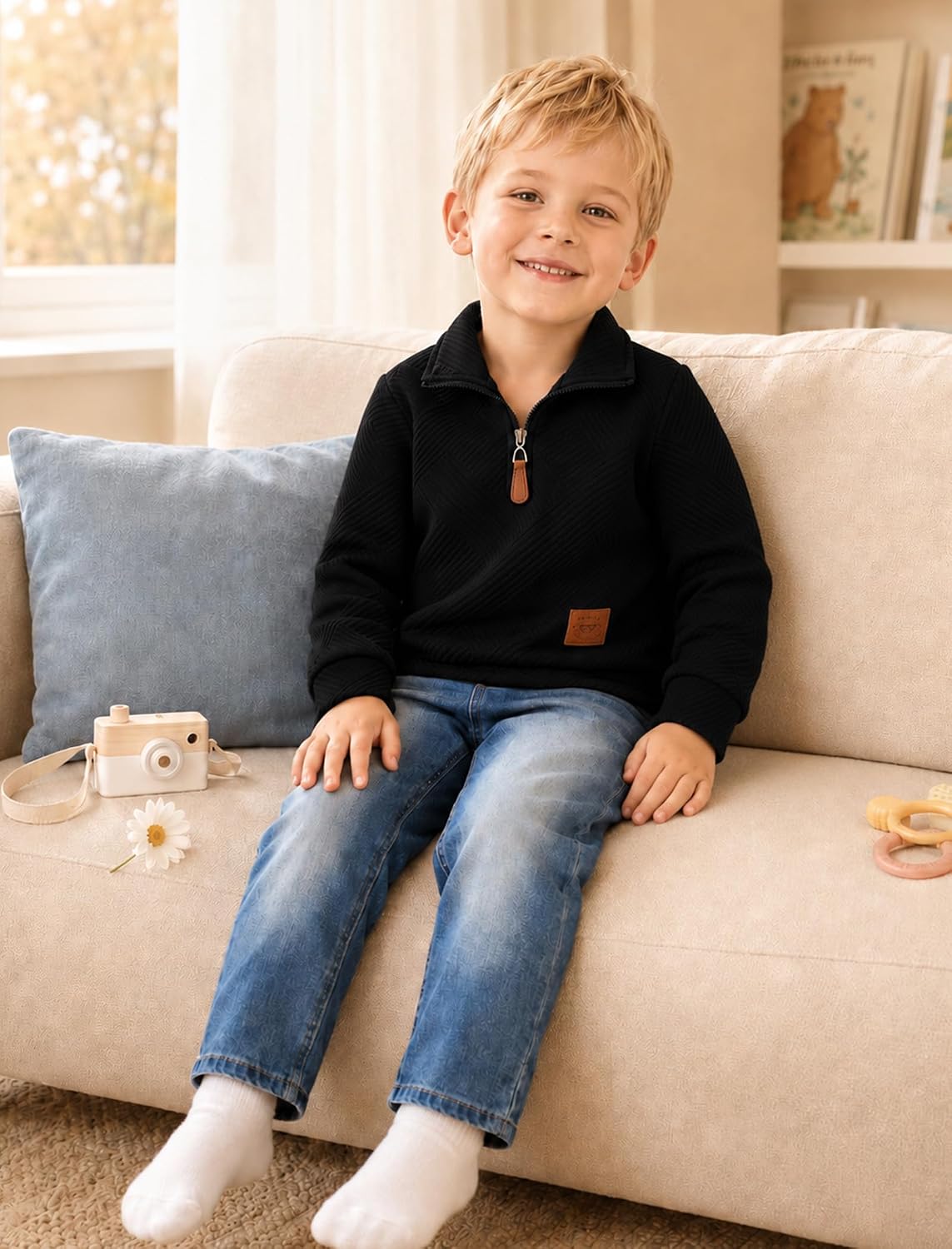 Boy Clothes Long Sleeve Solid Sweatsuits Tops and Jean Pants 2Pcs Boys Fall Winter Outfits Set Size 2-8Y image 3