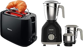 Philips HL7756/00 750-Watt Mixer Grinder with 3 Jars (Black) with Daily Collection HD2583/90 600-Watt 2 in 1 Toaster and Grill (Black) Combo