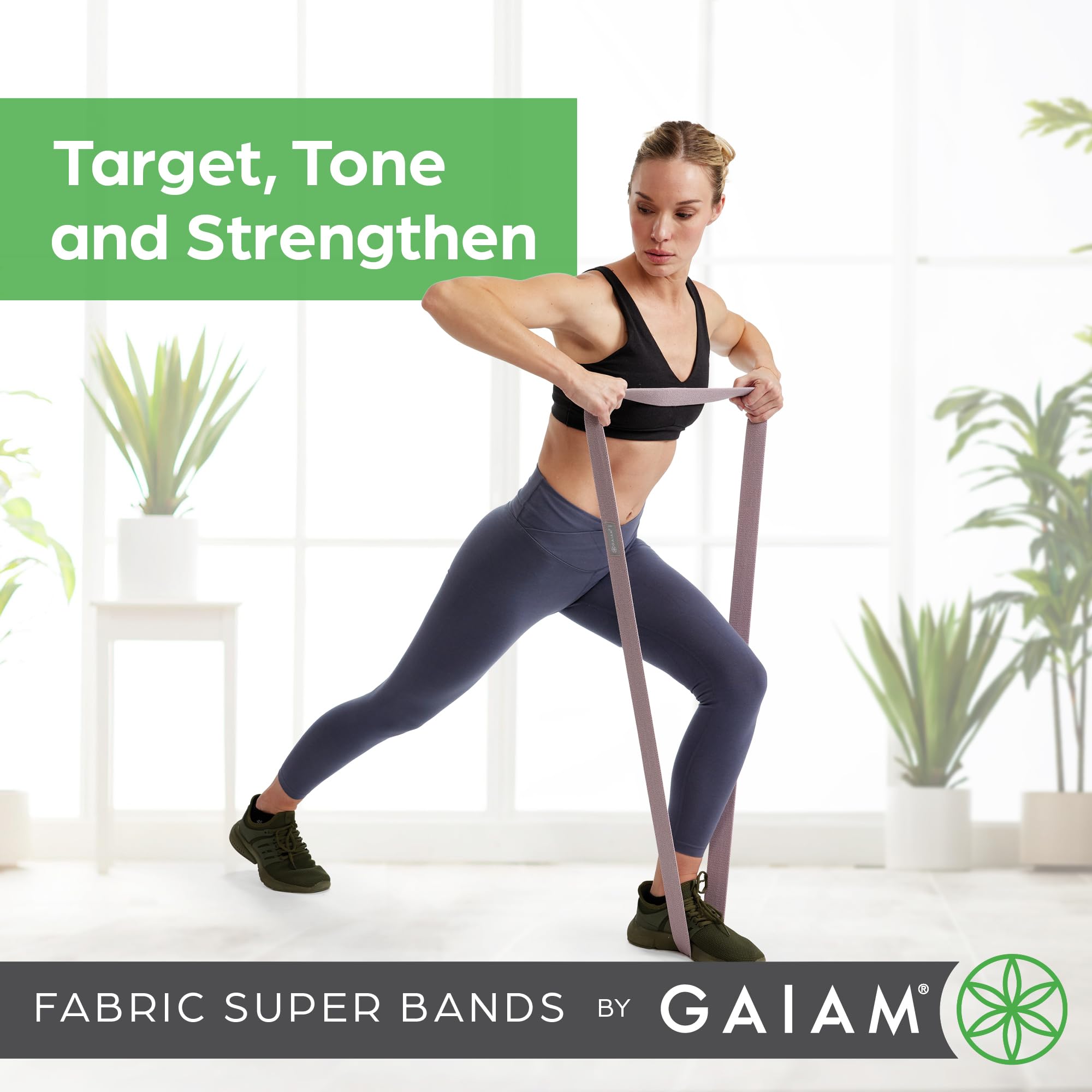 Gaiam Fasce di resistenza in tessuto (confezione da 3), elastici per esercizi in gomma e poliestere, per squat, trazioni, fisioterapia e allenamento della forza, per yoga, pilates, palestra o