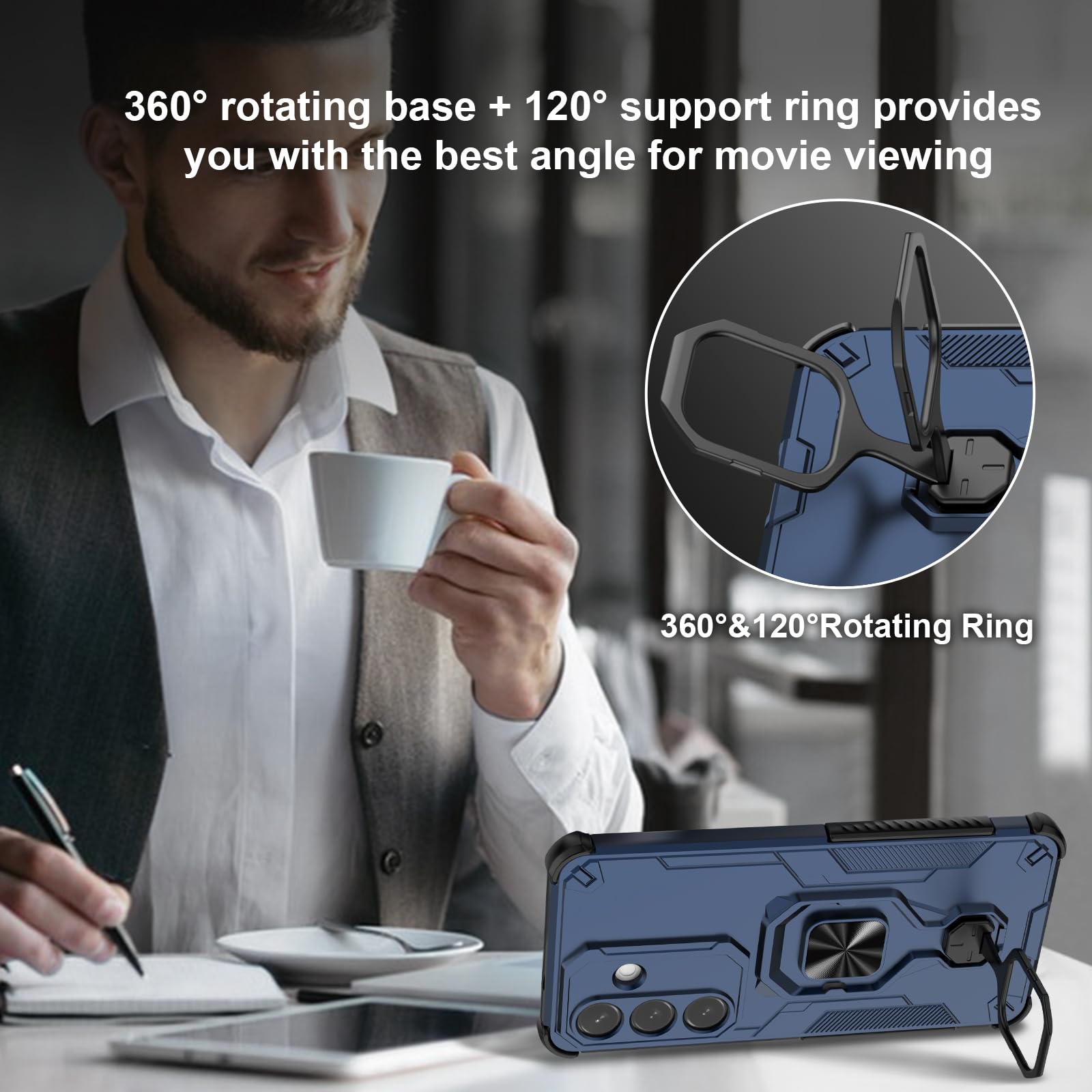 Funda para Xiaomi Redmi Note 15 Pro 5G, Carcasa Antigolpes con Soporte anular metálico, Case Protectora de Grado Militar, Azul — view 60