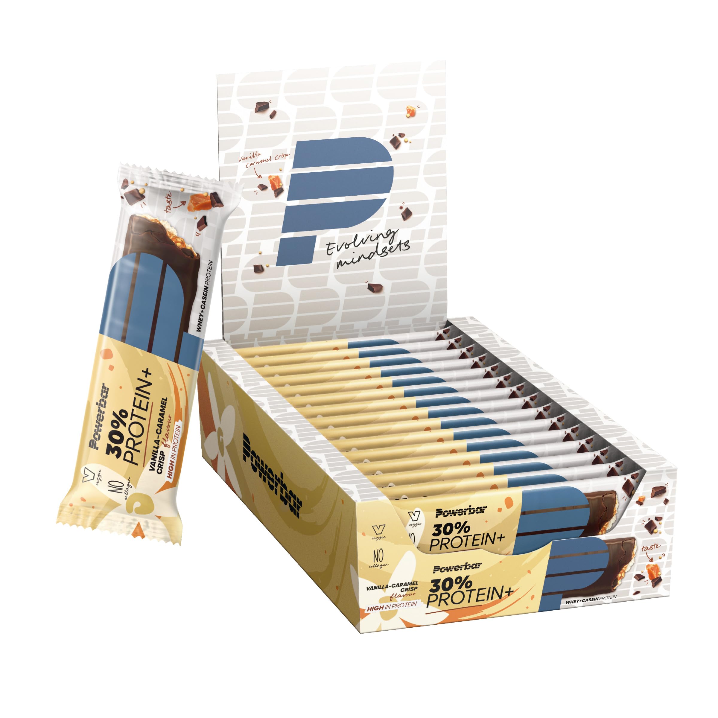 Powerbar - 30% Protein Plus - Vanilla Caramel Crisp - 15x55g - High Protein Riegel - Whey&Casein Protein - kollagenfrei