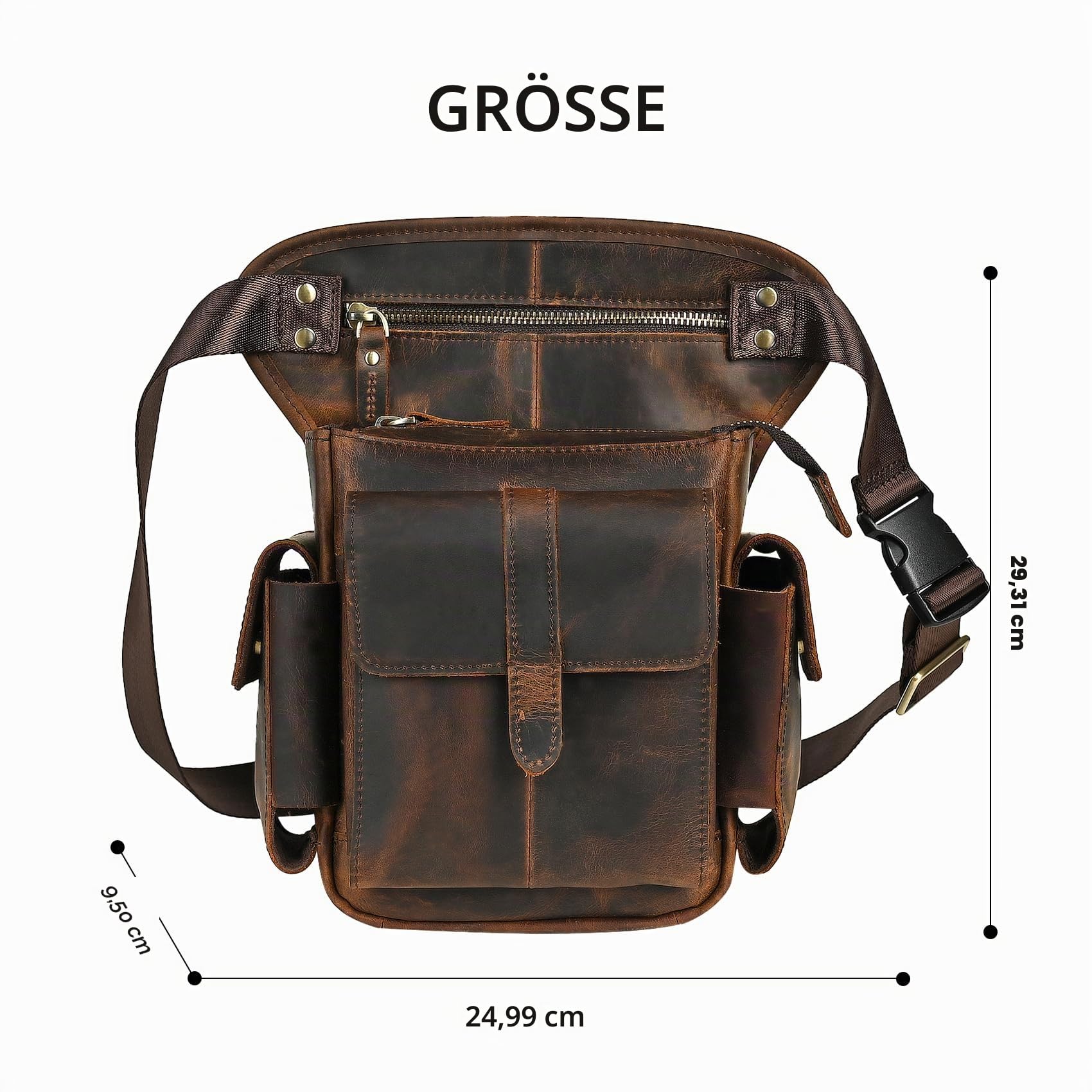 Herren Canvas + Leder Motorrad Reiten Tasche Beinbeutel Beintasche Außenbeintasche Hüfttasche Drop Leg Tasche FB913-5