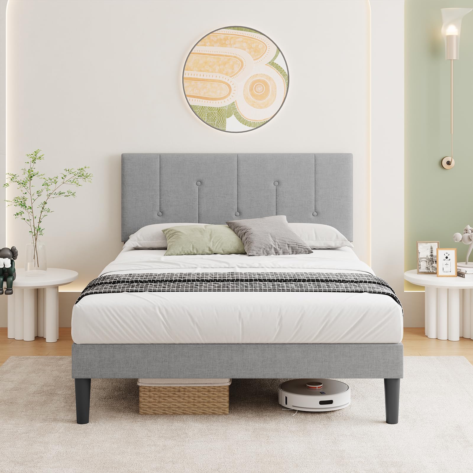 Vesgantti Linen 4FT Small Double Bed Frame with Adjustable Headboard