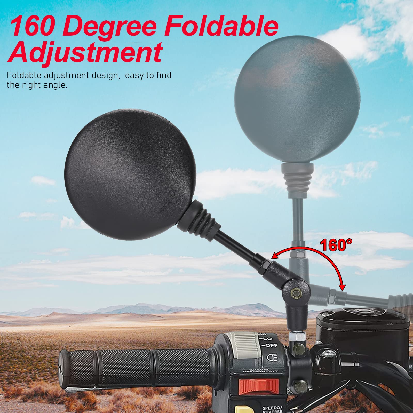 Espejos de motocicleta con soporte de manillar de 7/8 pulgadas, espejos ATV compatibles con ATV, motocicleta, scooter, ciclomotor, moto de nieve, Polaris, Sportsman, Dirt Bike, Cruiser Chopper