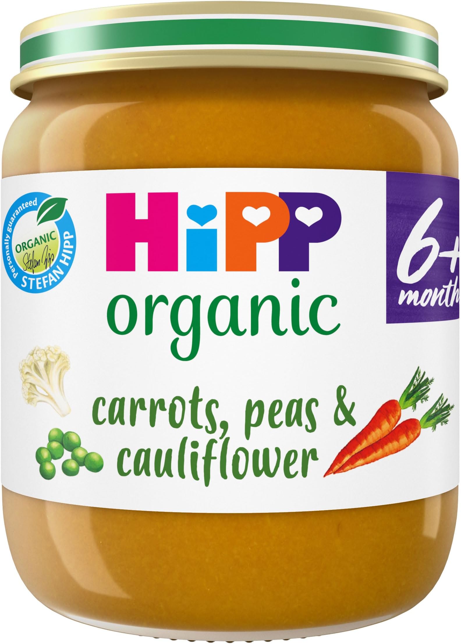 Organic Carrots, Peas & Cauliflower Baby Food Jar 6+ Months 125g (Pack of 6)
