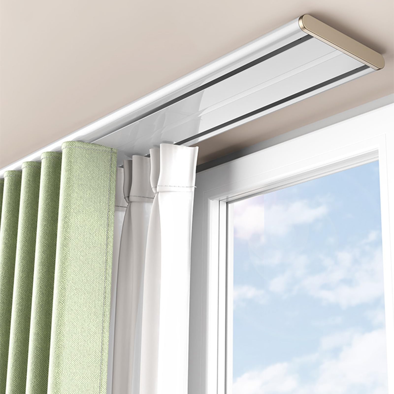 Curtain Conjoined Double Track Customize Length Ceiling Mounting Heavy-Duty Curtain Rails For Living Room Bedroom Room Divider(White,11.2FT/340CM)