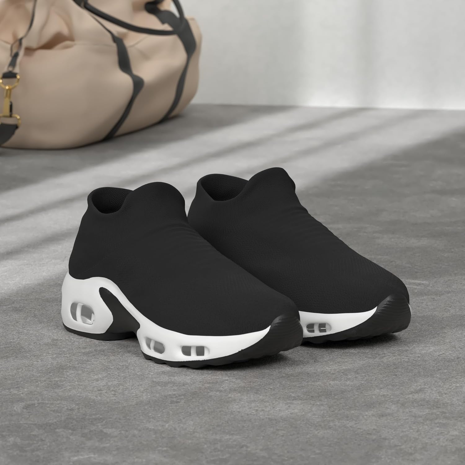 YHOON Women's Walking Shoes Slip-on - Sock Sneakers Ladies Nursing Work Air Cushion Mesh Casual Running Jogging Shoes - Image 3