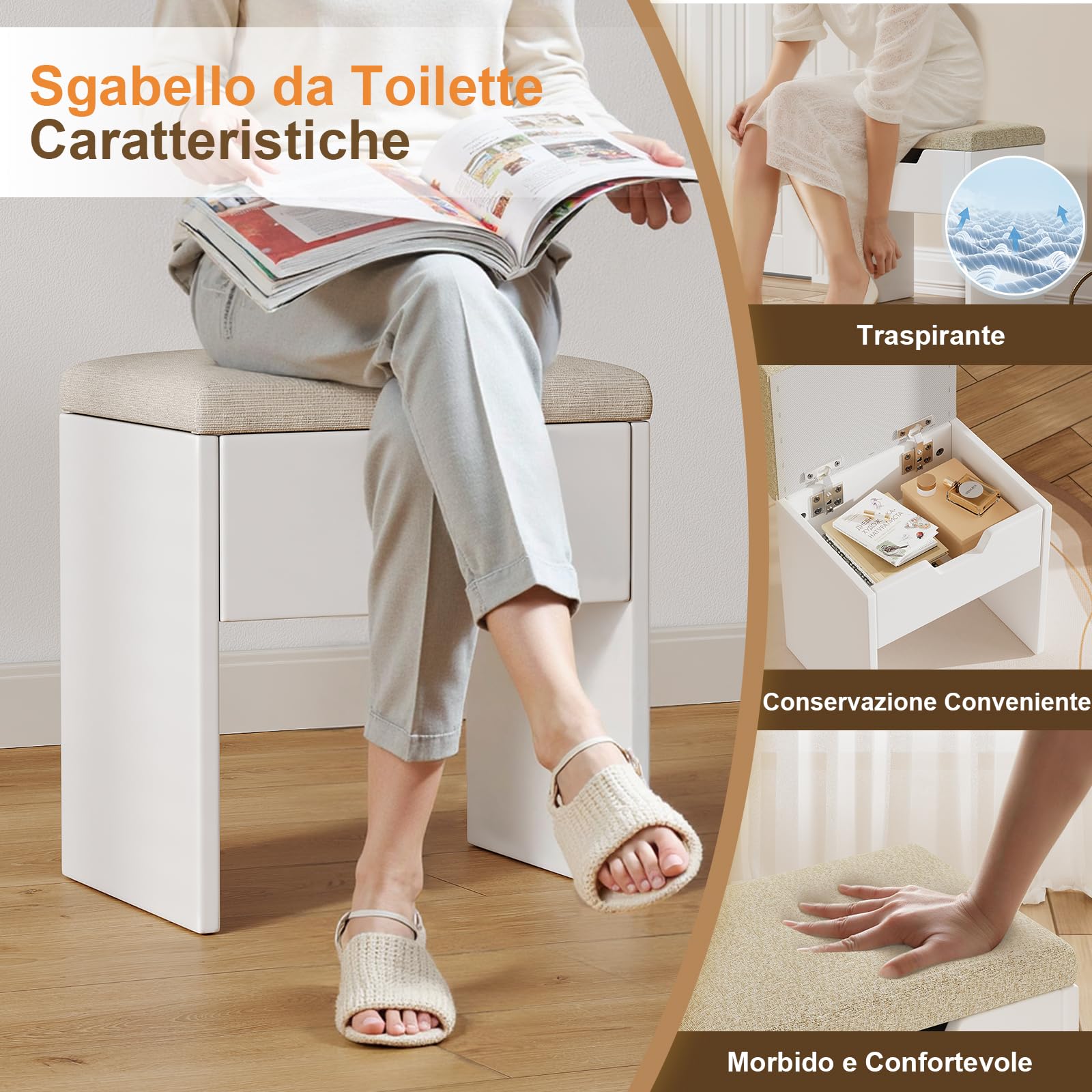 Devoko Toeletta Trucco con Luci e Prese,Postazione Trucco con Specchio e Sgabello,Tavolo da Trucco con 7 Cassetti, 4 Ripiani Aperti,Camera da letto,Moderno (Set Bianco)
