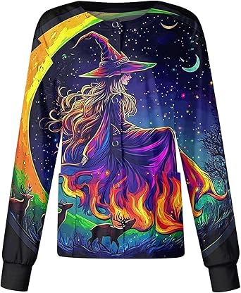 Printed Scrub Jackets for Woman Print Long Sleeve Plus Size Womens Scrubs for Women Nursing Jacket with Pockets