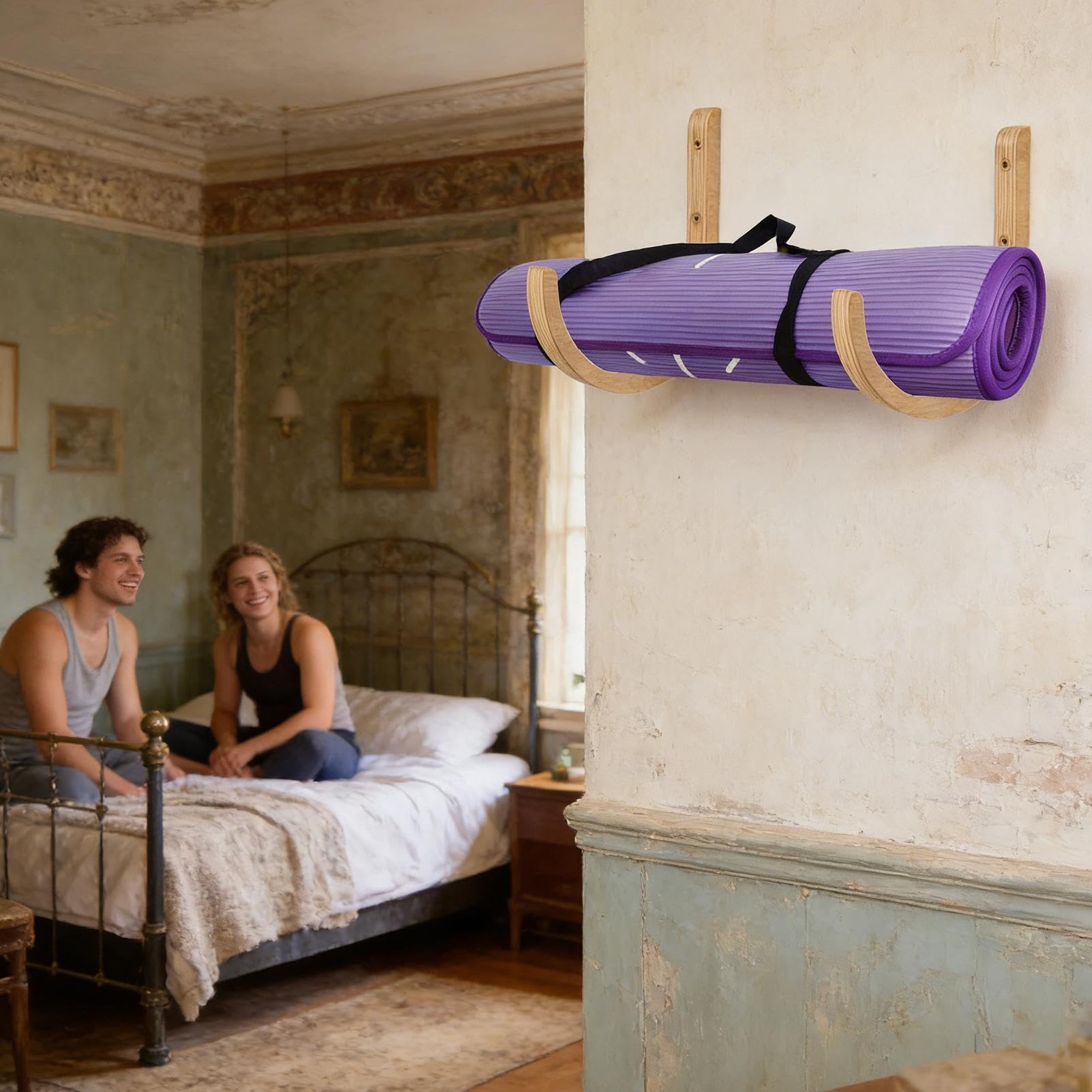 Supporto da parete per tappetino yoga in legno - per yoga Porta tappetino per esercizi, Tappetinos per allenamento Organizzazione palestra