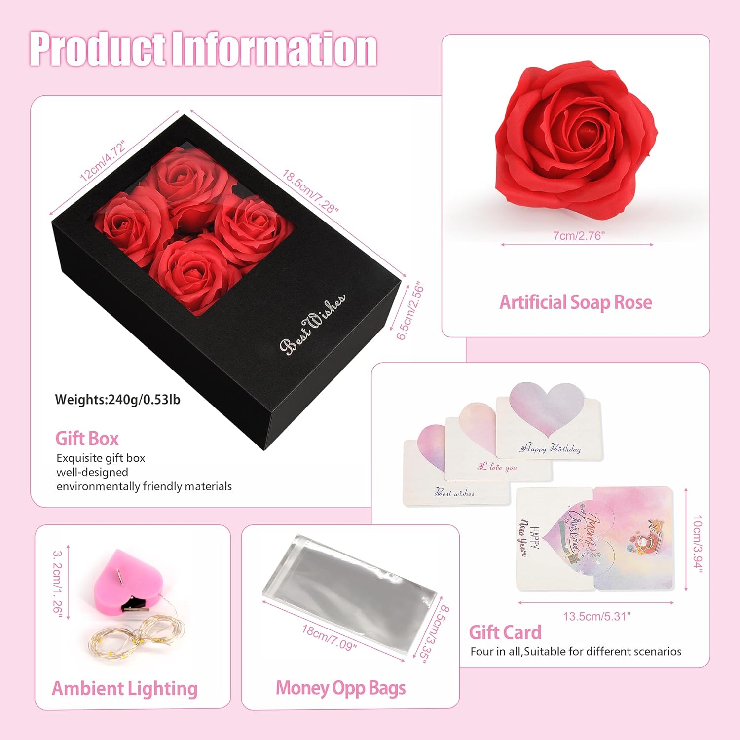 Money Box for Cash Gift Pull, Money Gift Boxes for Cash on Birthday, Christmas, Graduation, Mother's Day, for Husband, Wife, Girlfriend, Mother With Soap Rose Flower and Greeting Cards (Black+Red) - Image 7