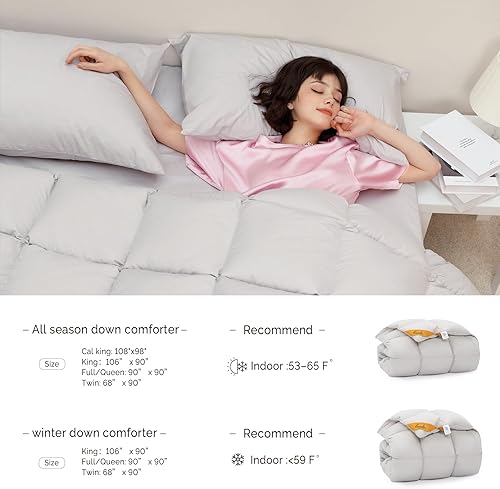 Miniatura 6 de Edredón de plumas tamaño individual, lujoso relleno de edredón para todas las estaciones, color gris claro, tela ultrasuave a prueba de plumón,