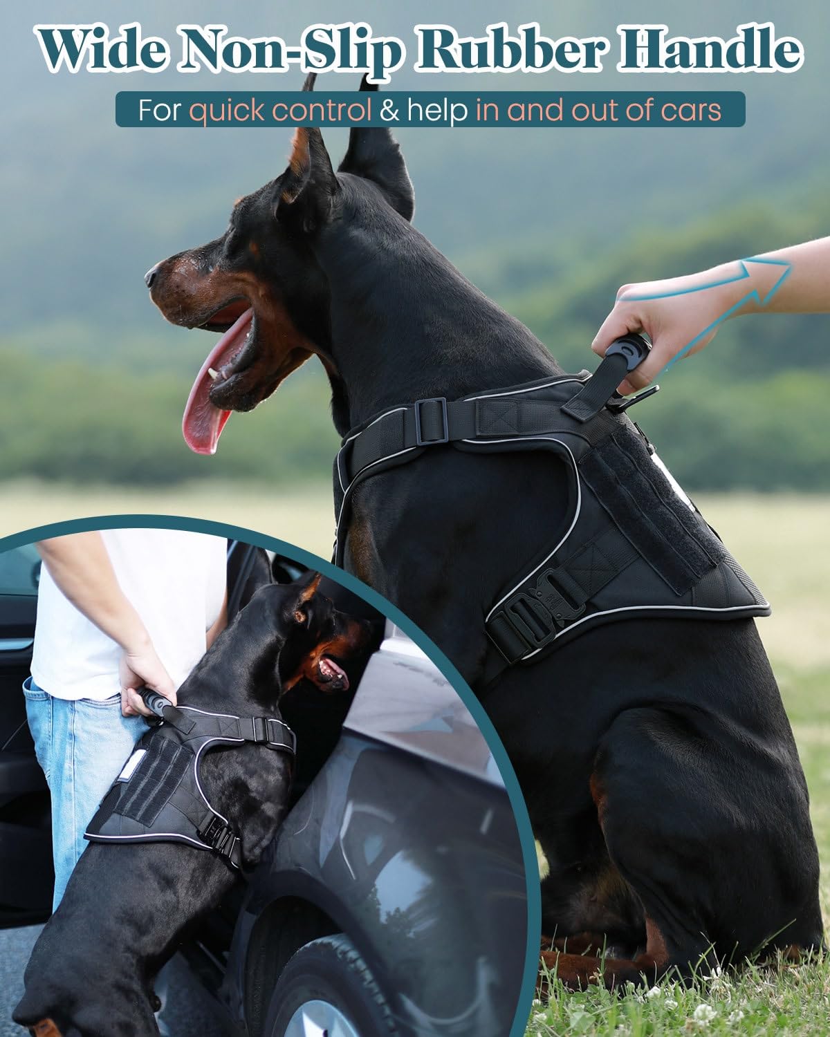 Arnés de perro de servicio para perros pequeños y medianos, hebillas de metal completo, arnés de chaleco negro resistente para caminar, senderismo, entrenamiento