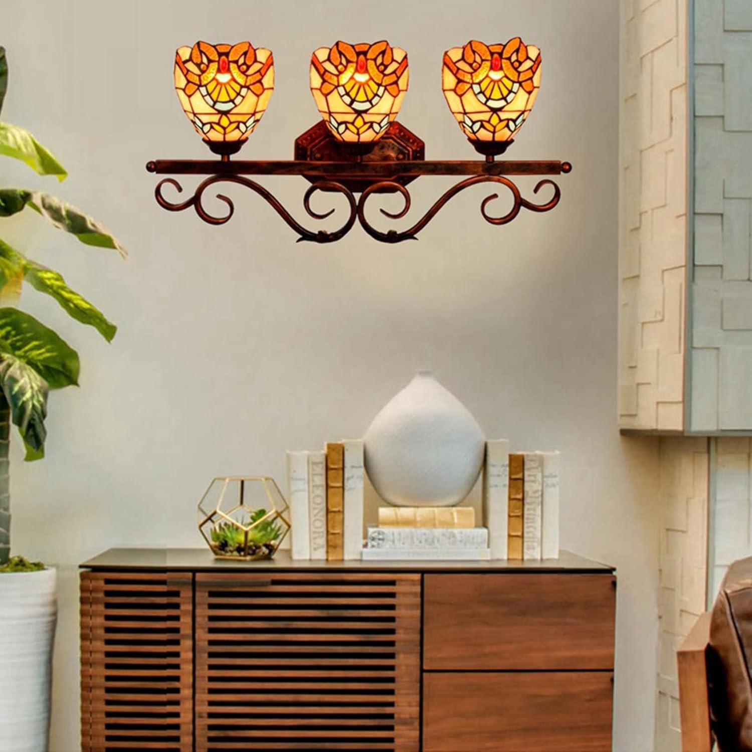 Tiffany Lamp Shade Replacement, 6"X6" Beige Blue Stained Glass Chimney Baroque Style Lampshade Only for Chandelier Wall Lamp Pendant Light Ceiling Fixture Table Lamp Hang(1pcs